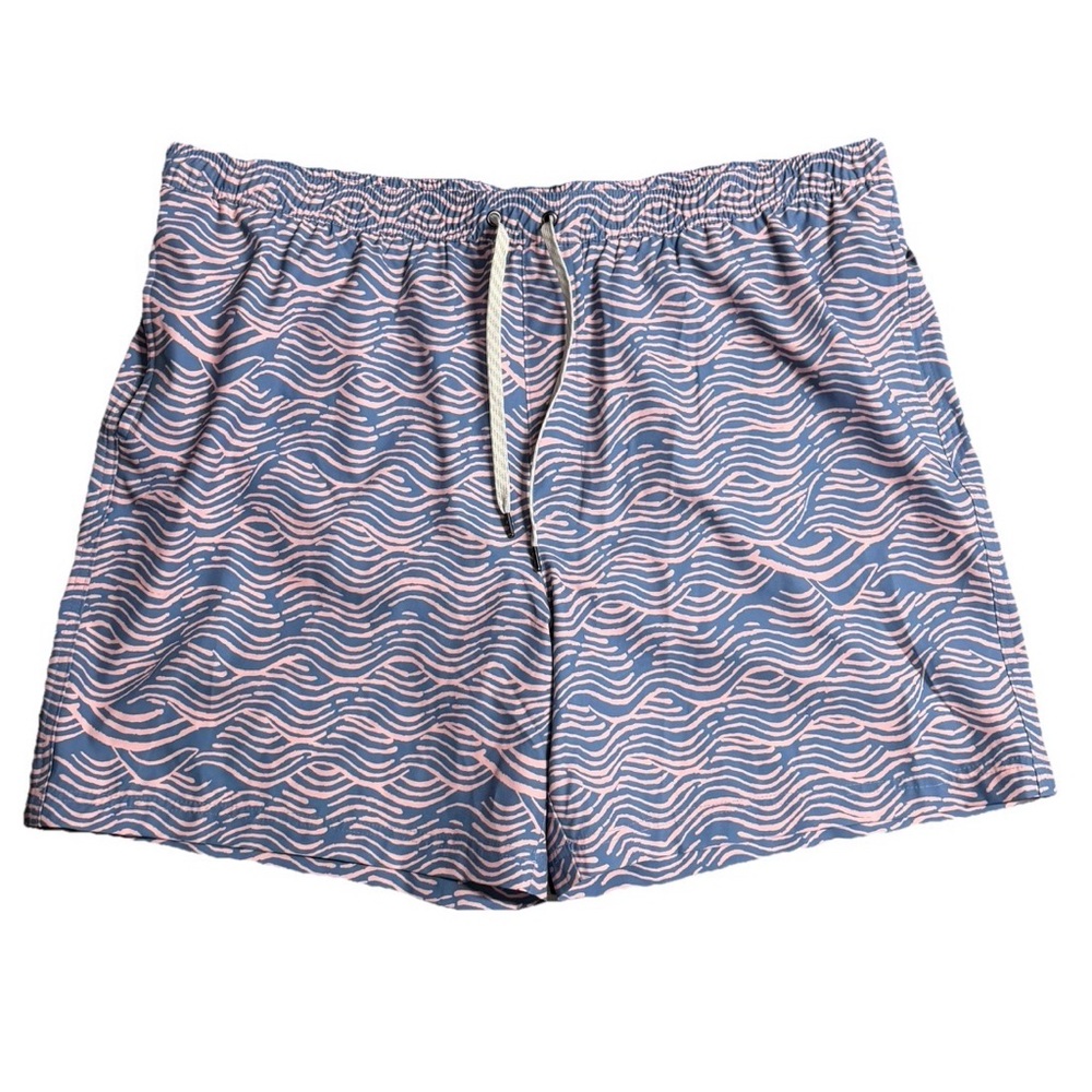 Sonoma Men’s XXL Swim Trunks Blue Pink Wavy Striped Stretch Polyester Spandex